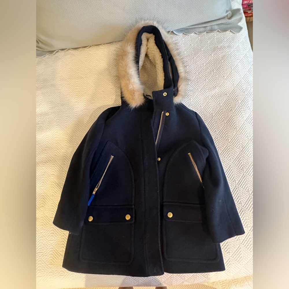 Crewcuts Navy Peacoat Wool Jacket with Faux Fur Hood